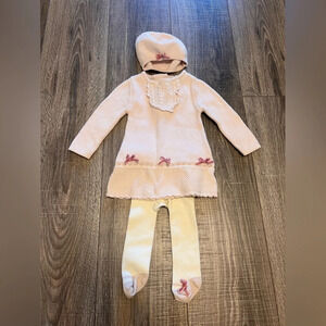 Jillian's Closet 0-3 Months Pink Sweater Dress Long Sleeve Hat And Tights